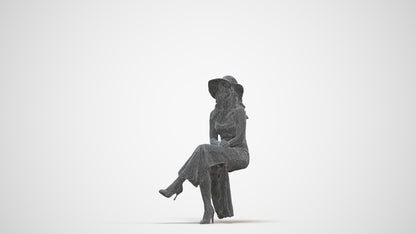 realistic 3D human woman casual sitting, archviz people FBX OBJ for Blender, three-quarter front view render