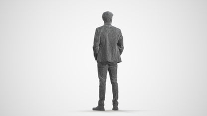 3D human model man business, photogrammetry scanned person for archviz, wireframe front view