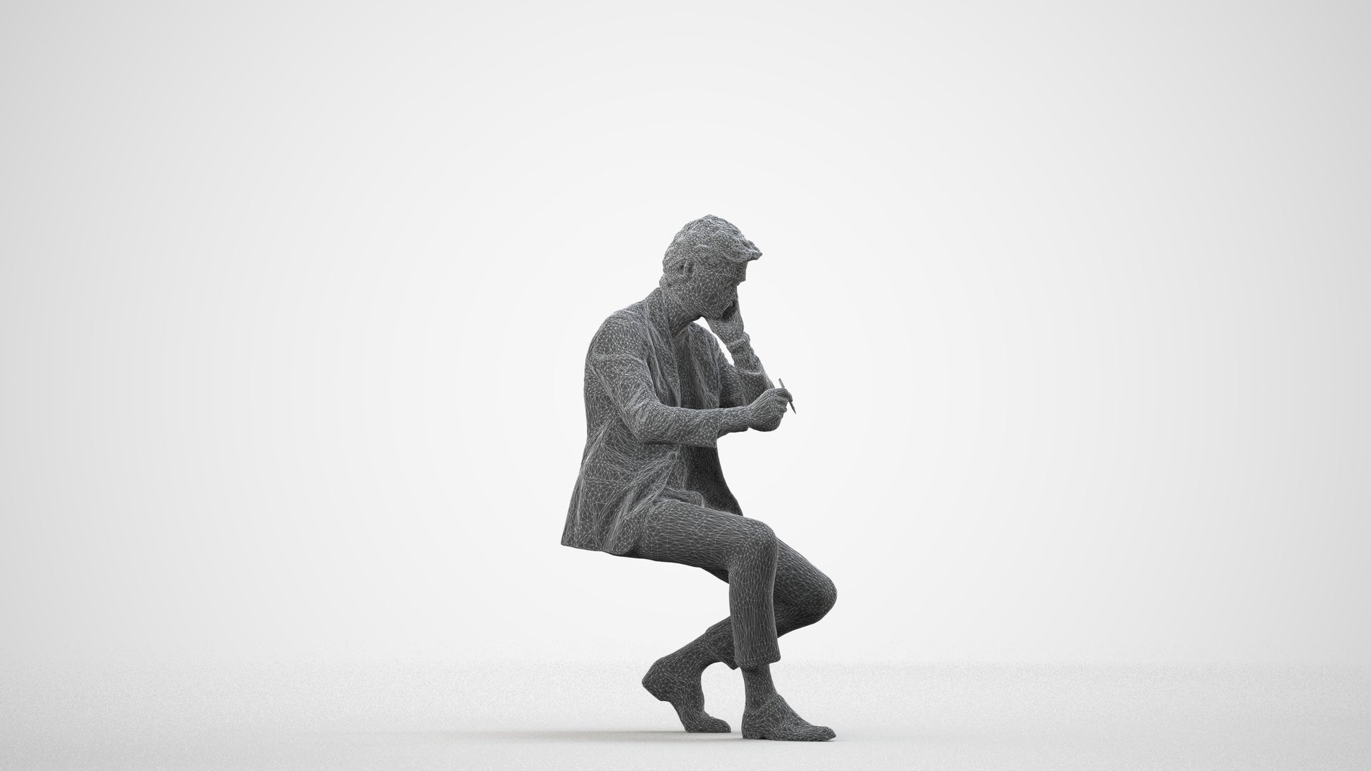 realistic 3D people man business, render-ready for V-Ray and Corona, FBX OBJ, wireframe side view