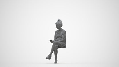 photogrammetry 3D woman casual sitting, realistic human model archviz FBX, wireframe back view