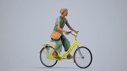 3D scanned senior woman cycling casual, photorealistic archviz people for Enscape and SketchUp, side view render