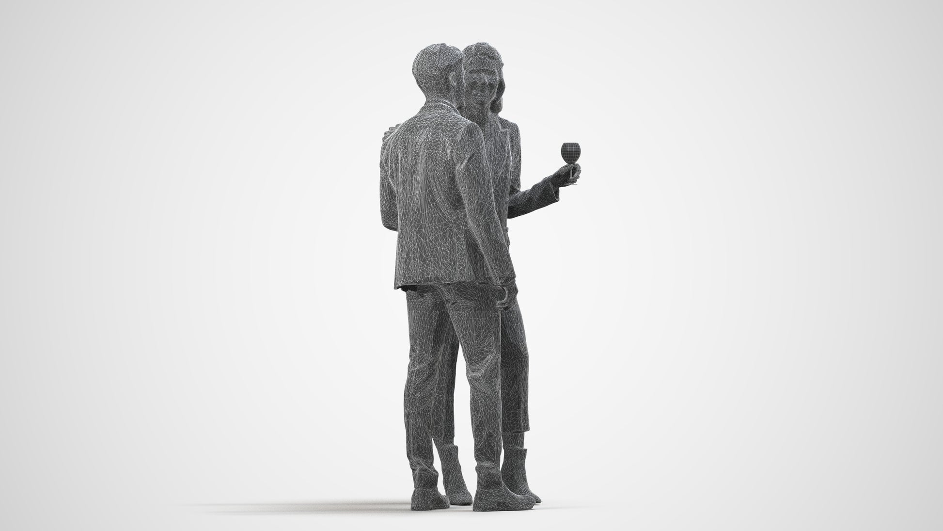 photogrammetry 3D woman business, realistic human model archviz FBX, wireframe side view
