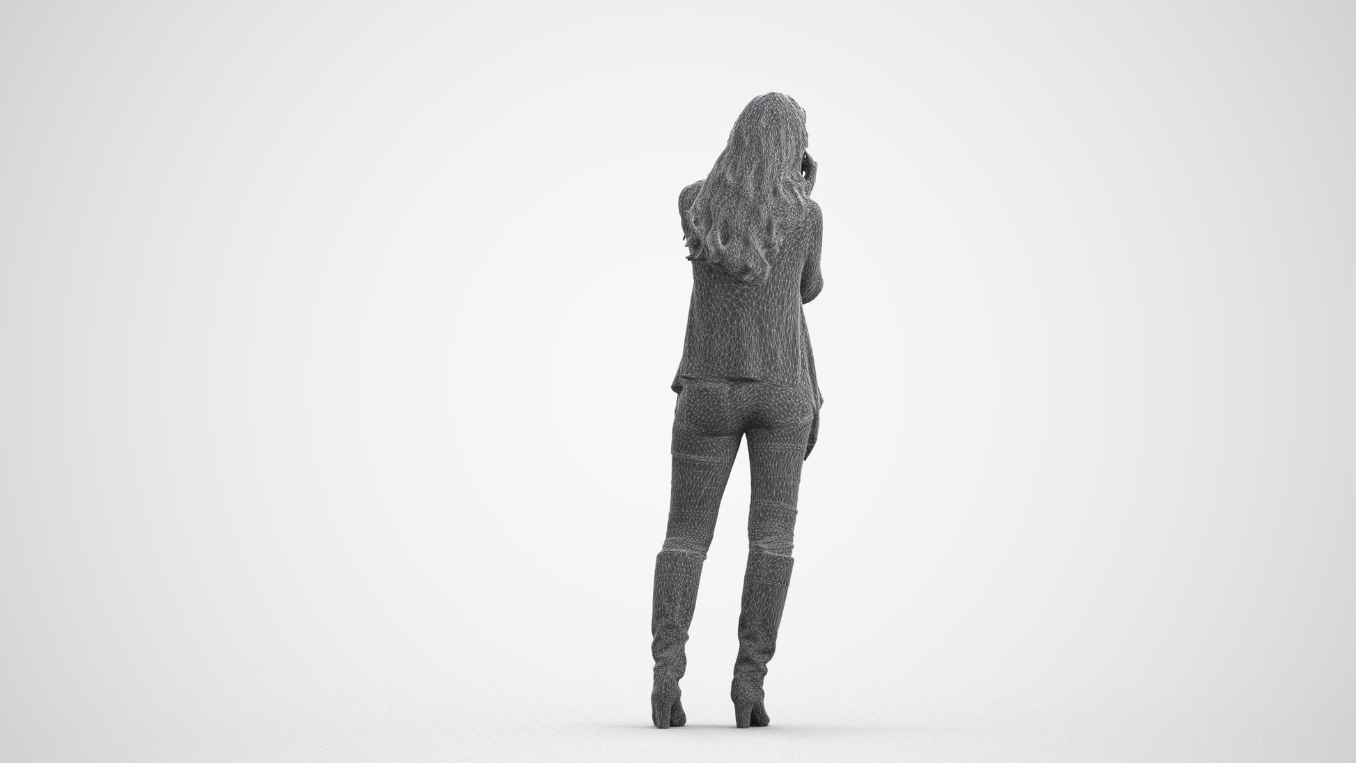 realistic 3D human woman casual standing, archviz people FBX OBJ for Blender, wireframe front view