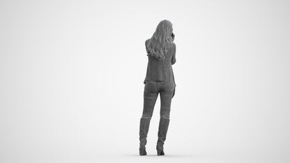realistic 3D human woman casual standing, archviz people FBX OBJ for Blender, wireframe front view