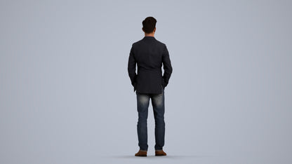 3D people model man business standing, scanned human for 3ds Max rendering, front view render