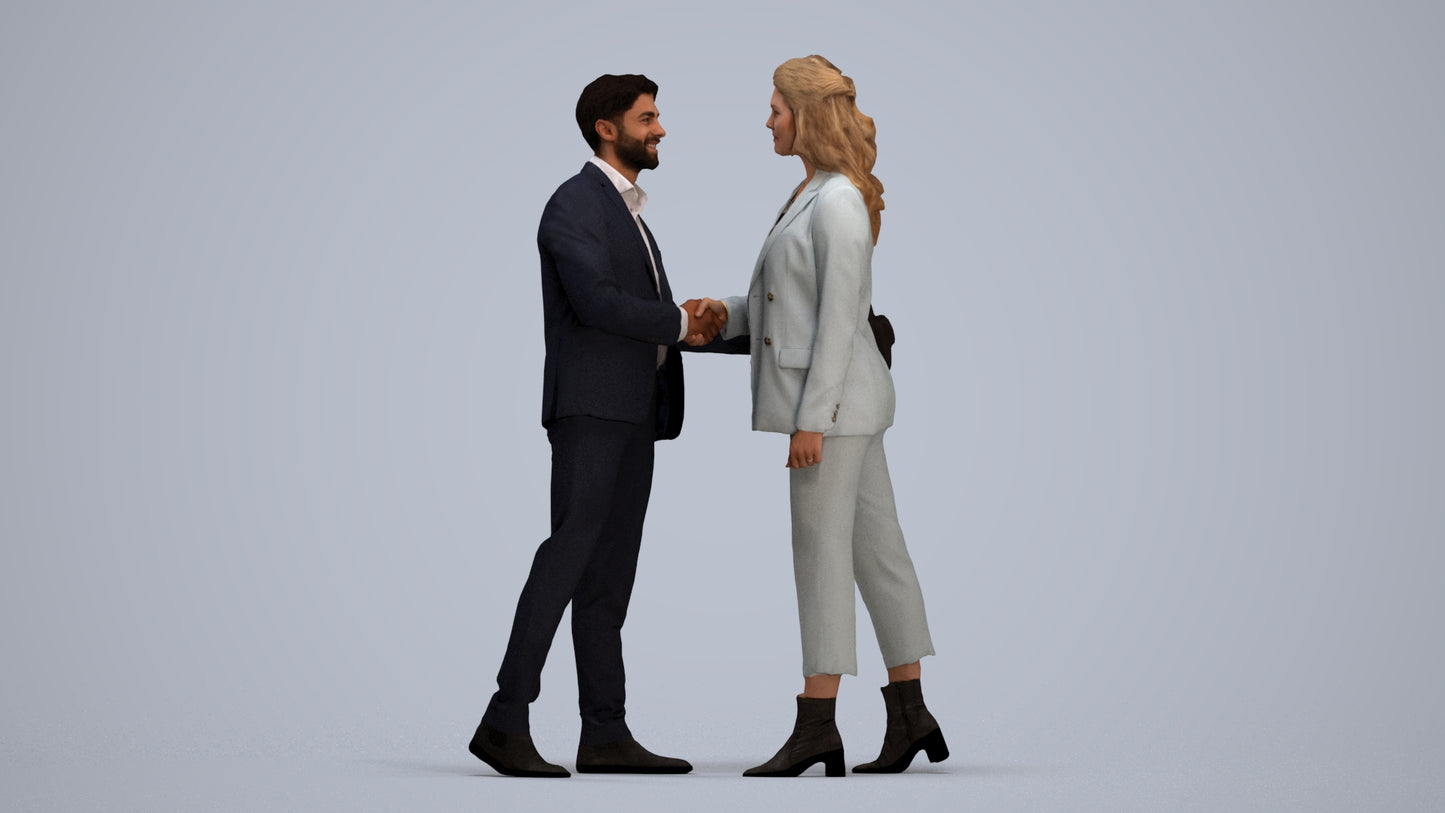 3D human model woman business, photogrammetry scanned person for archviz, standing pose render