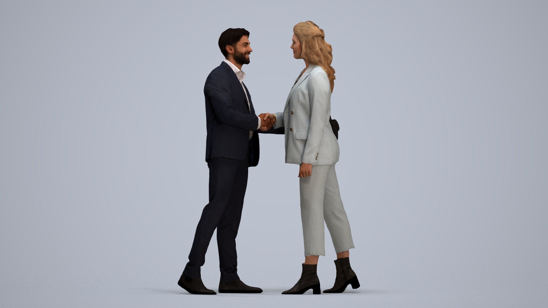 3D human model woman business, photogrammetry scanned person for archviz, standing pose render