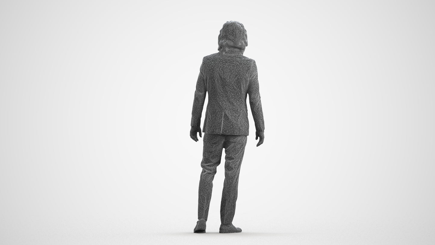 scanned 3D man business, photogrammetry people for Enscape and V-Ray, wireframe front view