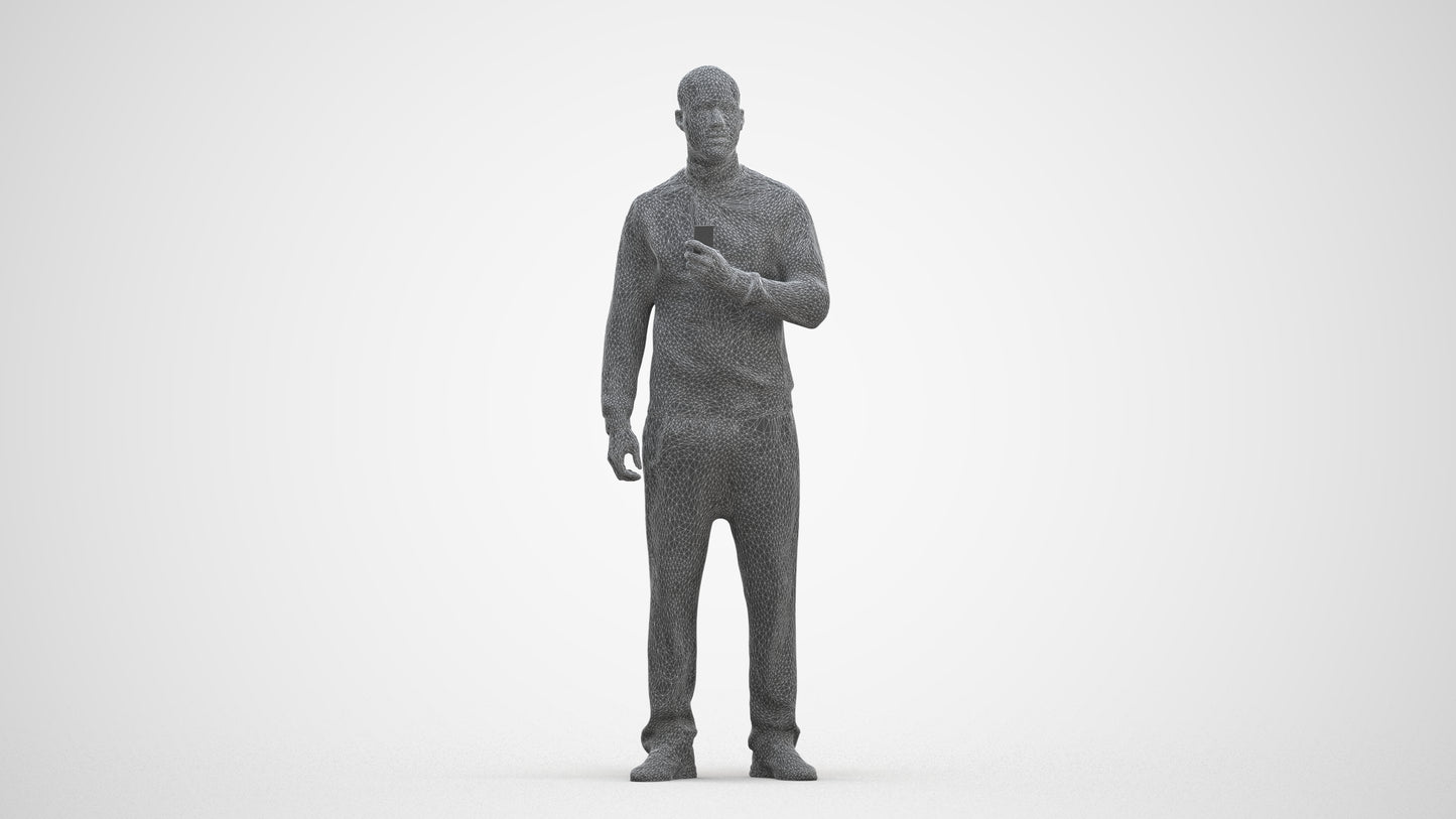 3D scanned man standing sport, photorealistic archviz people for Enscape and SketchUp, side view render