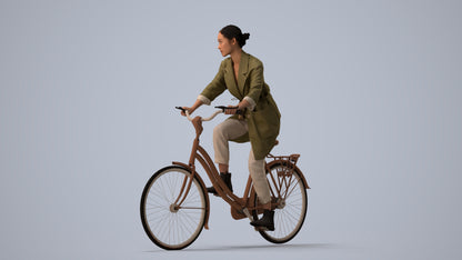 scanned 3D woman casual cycling, photogrammetry people for Enscape and V-Ray, three-quarter view render
