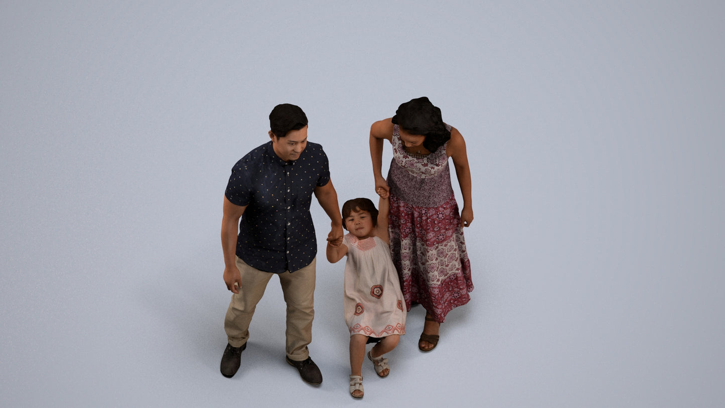 3D people model girl casual kids, scanned human for 3ds Max rendering, back view render