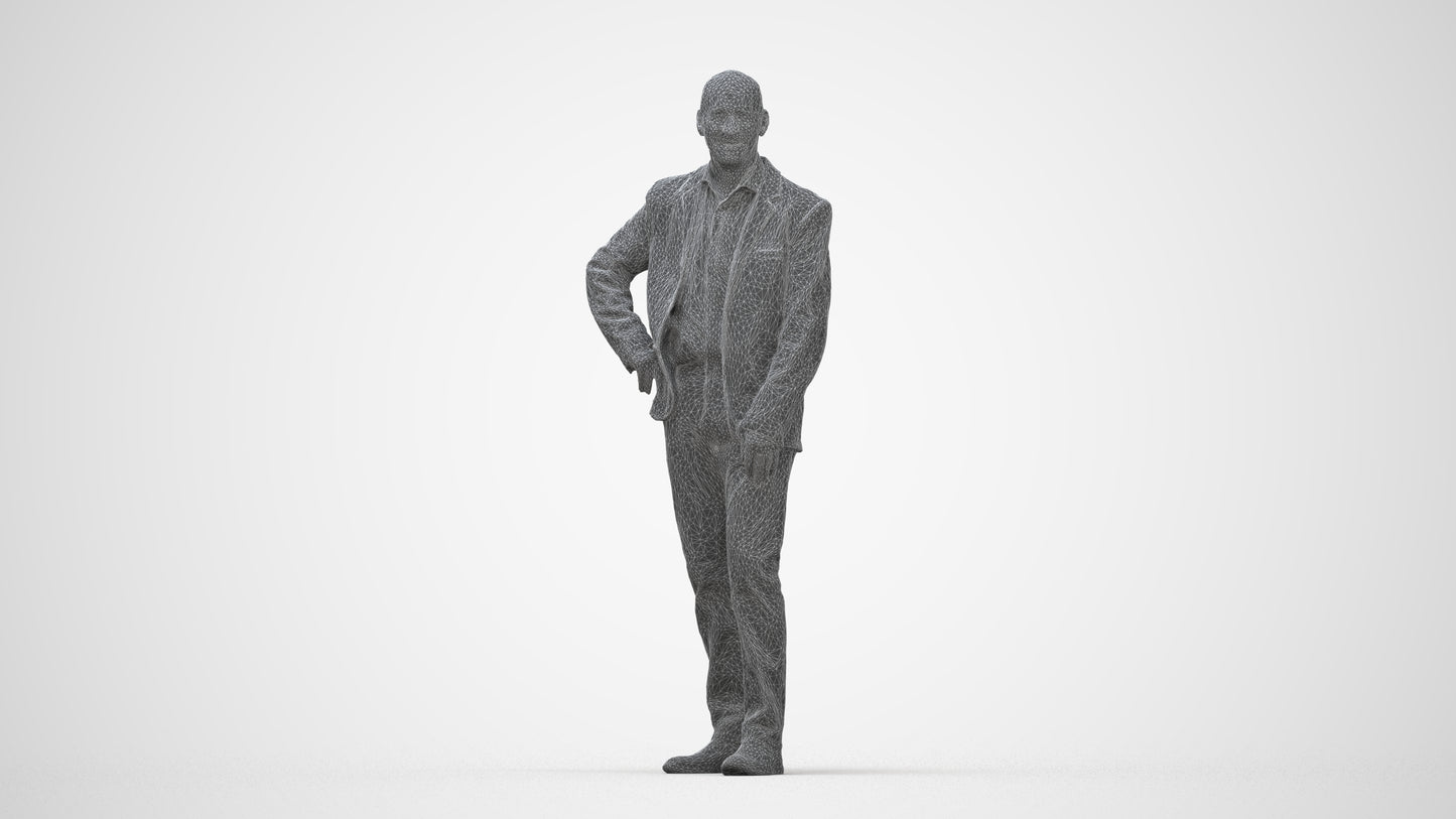 realistic 3D senior man business, scanned archviz people for Blender and 3ds Max, wireframe back view