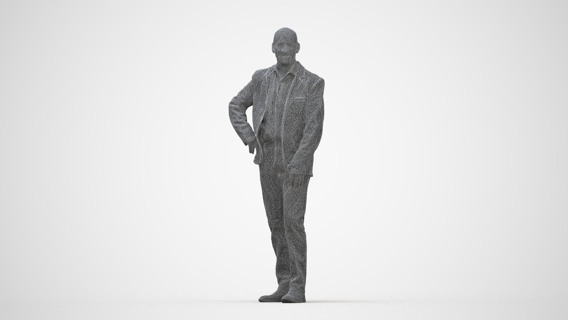 realistic 3D senior man business, scanned archviz people for Blender and 3ds Max, wireframe back view