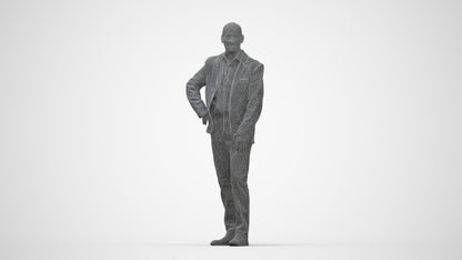 realistic 3D senior man business, scanned archviz people for Blender and 3ds Max, wireframe back view