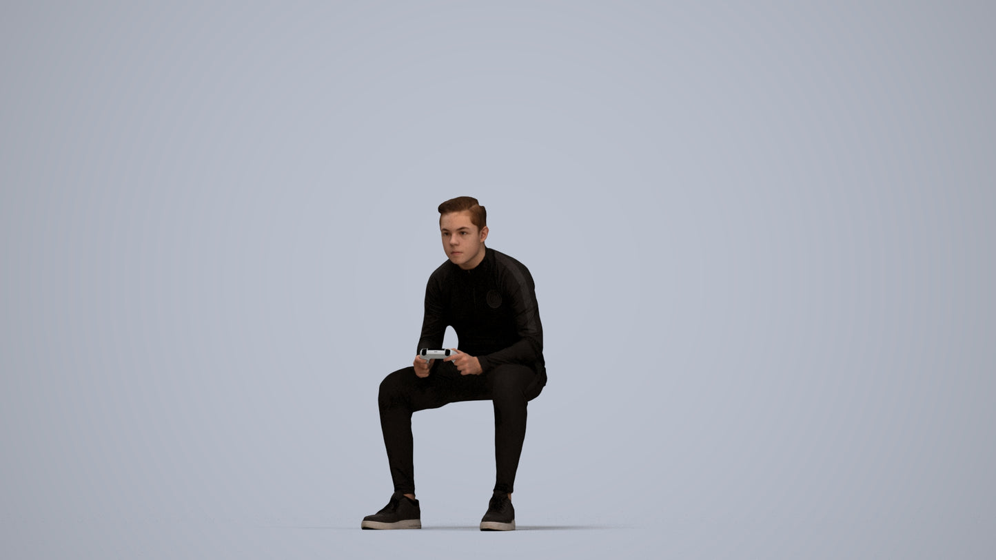 3D human model boy casual kids, photogrammetry scanned person for archviz, top-down view render