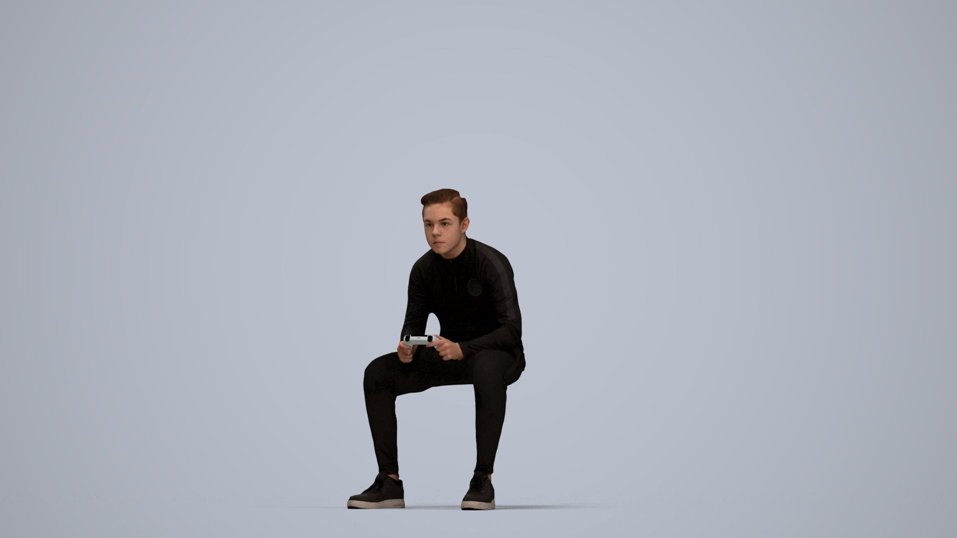 3D human model boy casual kids, photogrammetry scanned person for archviz, top-down view render