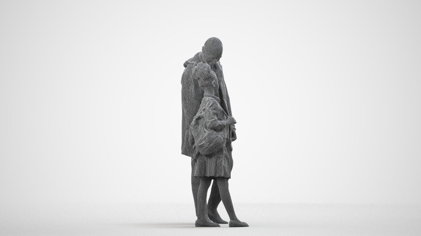 realistic 3D human girl business kids, archviz people FBX OBJ for Blender, wireframe side view