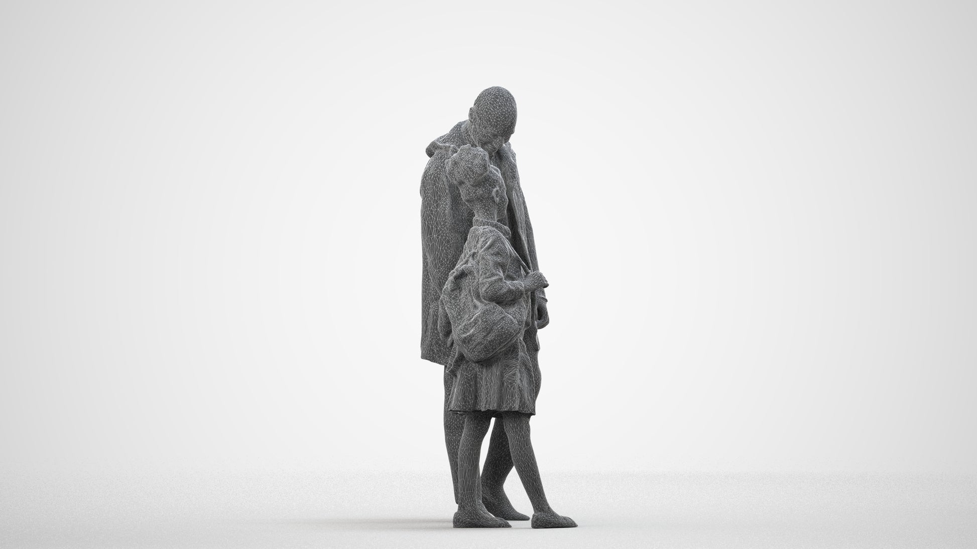 realistic 3D human girl business kids, archviz people FBX OBJ for Blender, wireframe side view