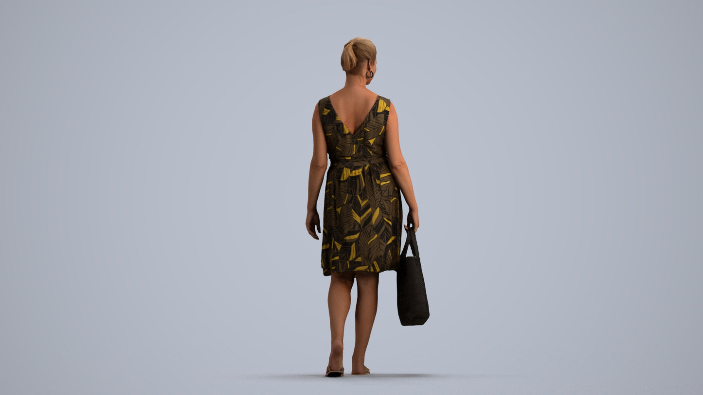 3D scanned woman shopping casual, photorealistic archviz people for Enscape and SketchUp, front view render