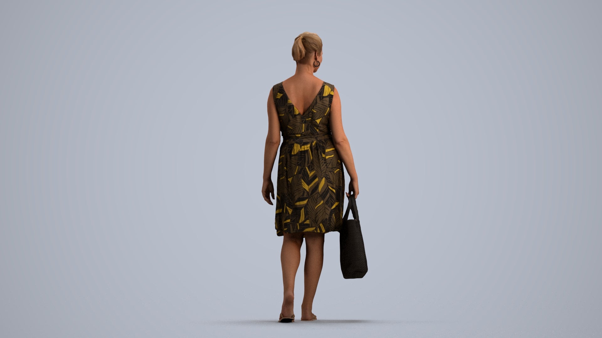 3D scanned woman shopping casual, photorealistic archviz people for Enscape and SketchUp, front view render