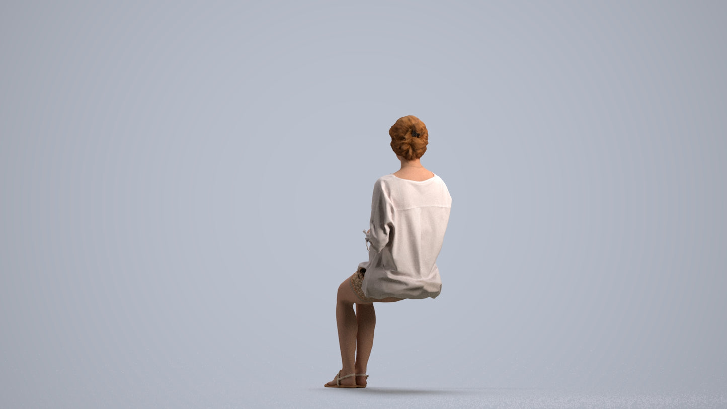 realistic 3D people woman casual sitting, render-ready for V-Ray and Corona, FBX OBJ, front view render