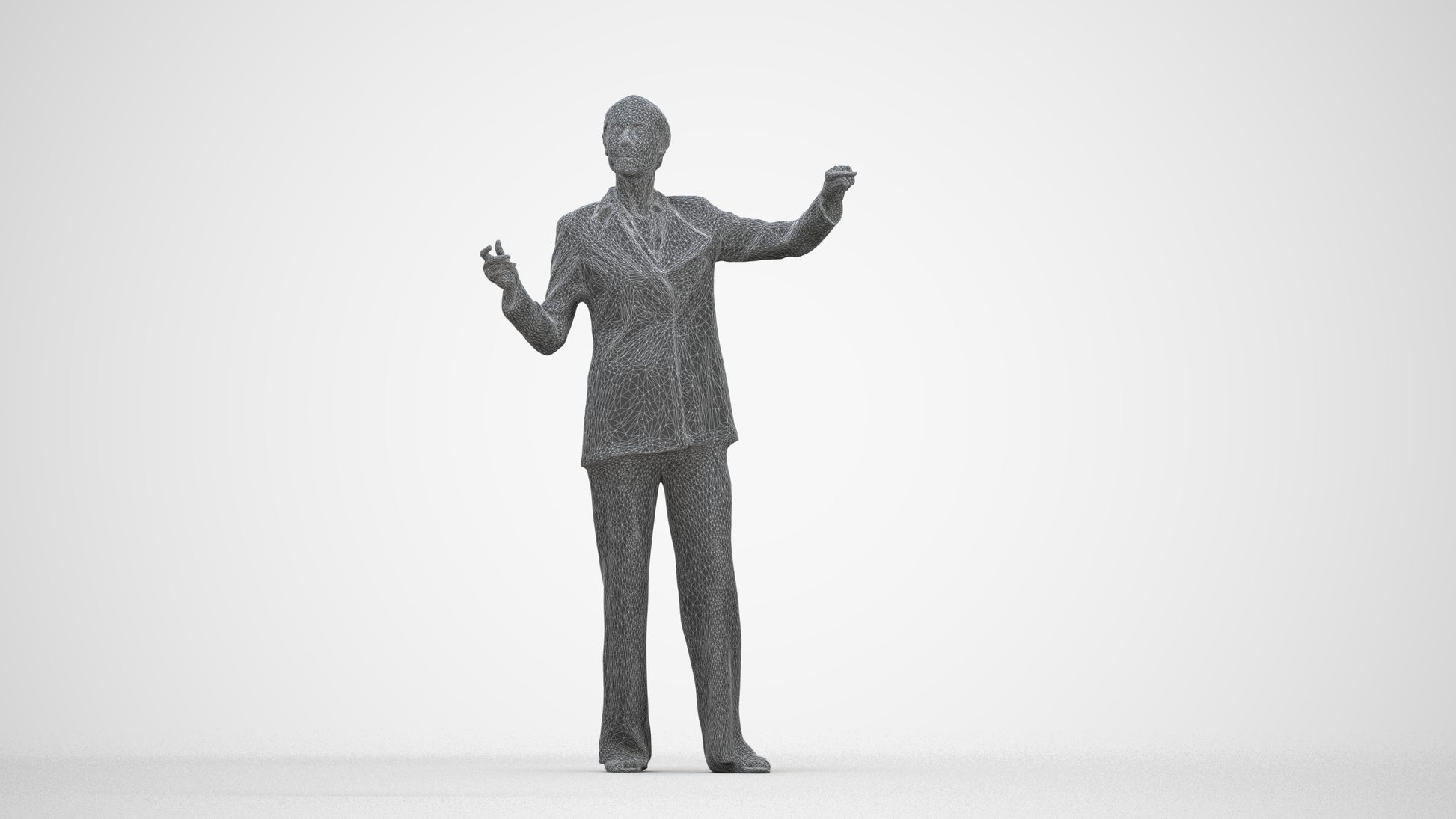 scanned 3D senior woman business, photogrammetry people for Enscape and V-Ray, wireframe back view