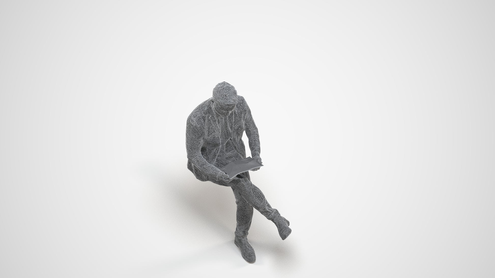 scanned 3D man business, photogrammetry people for Enscape and V-Ray, wireframe three-quarter view