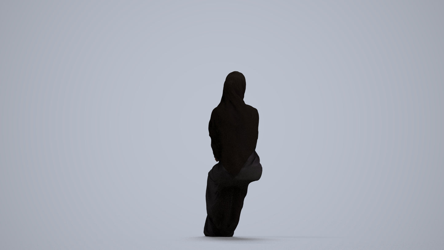 realistic 3D human woman sitting, archviz people FBX OBJ for Blender, front view render