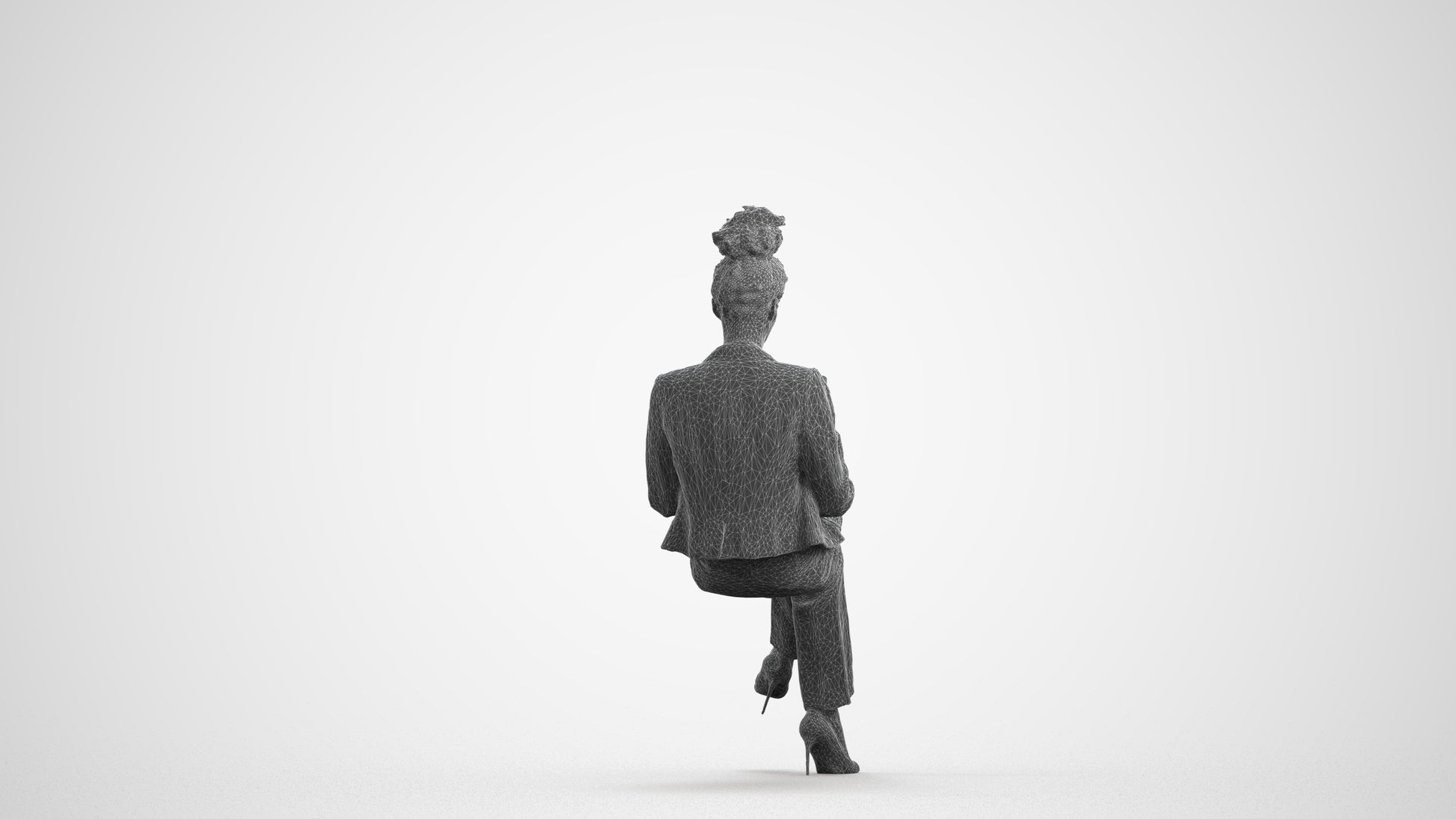 3D scanned woman business, photorealistic archviz people for Enscape and SketchUp, wireframe front view