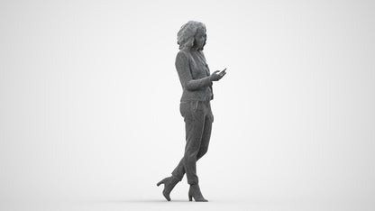 realistic 3D woman business walking, scanned archviz people for Blender and 3ds Max, wireframe side view