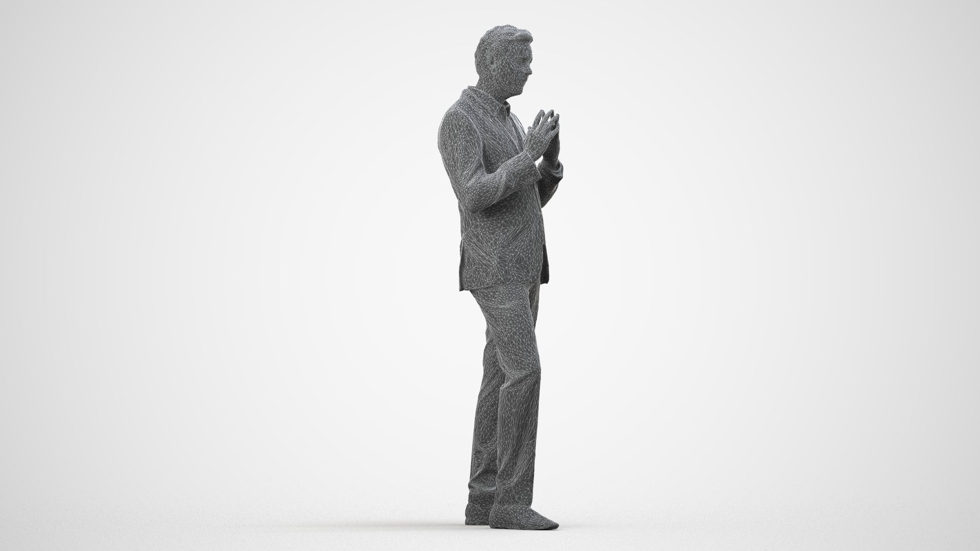 realistic 3D human man business, archviz people FBX OBJ for Blender, wireframe side view