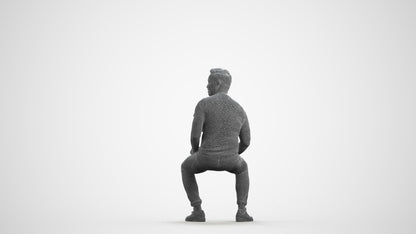 realistic 3D man casual sitting, scanned archviz people for Blender and 3ds Max, wireframe front view