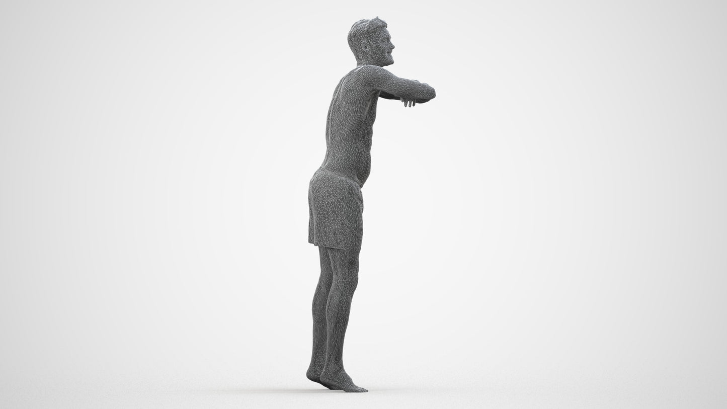 3D people model man pool, scanned human for 3ds Max rendering, wireframe side view