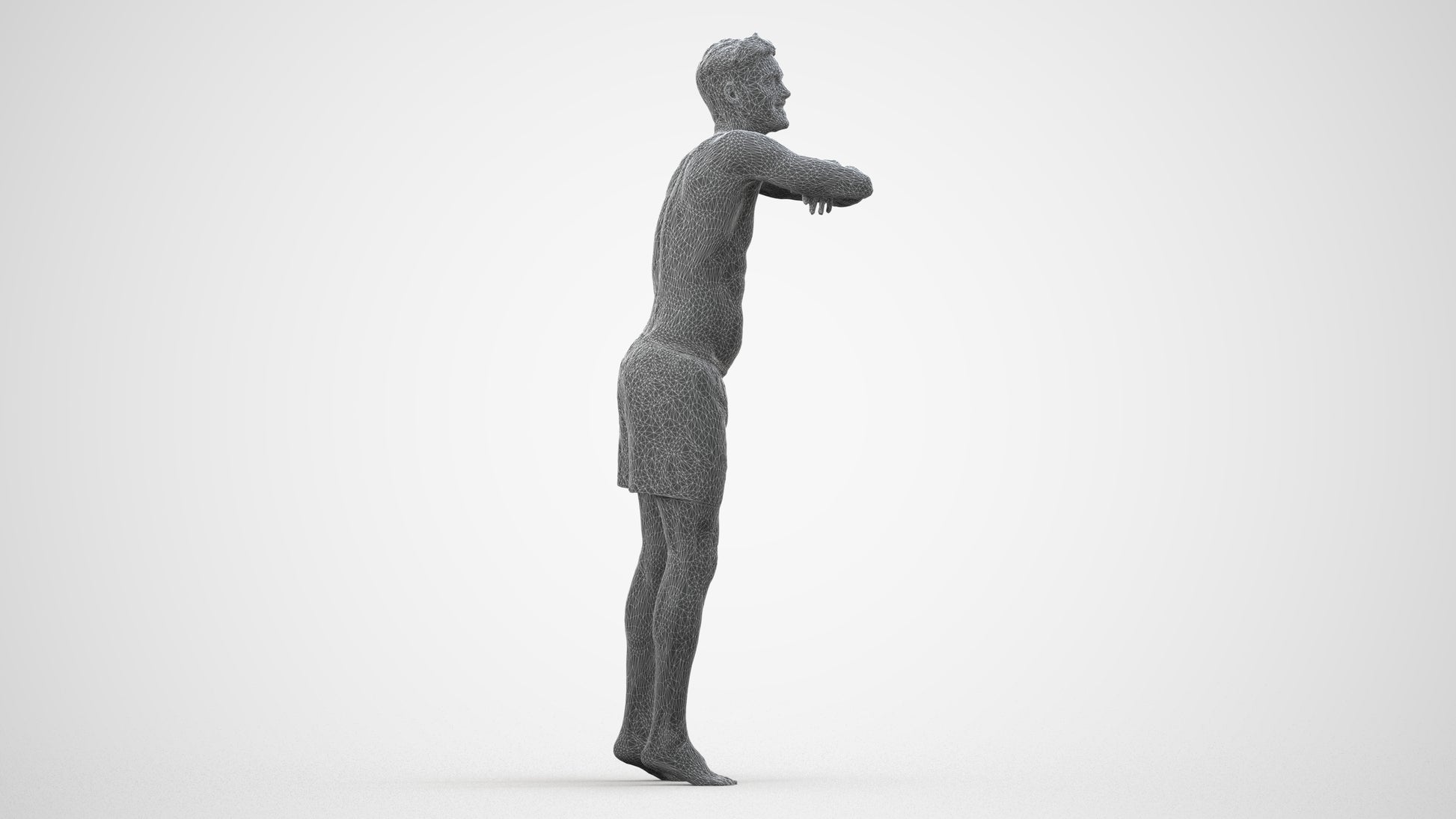 3D people model man pool, scanned human for 3ds Max rendering, wireframe side view