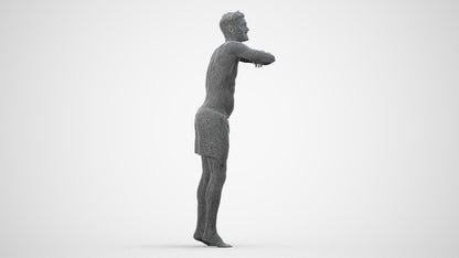 3D people model man pool, scanned human for 3ds Max rendering, wireframe side view
