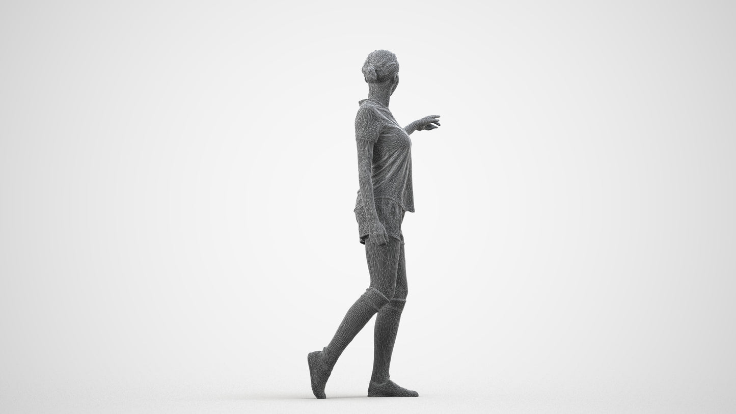 photogrammetry 3D woman sport, realistic human model archviz FBX, wireframe side view