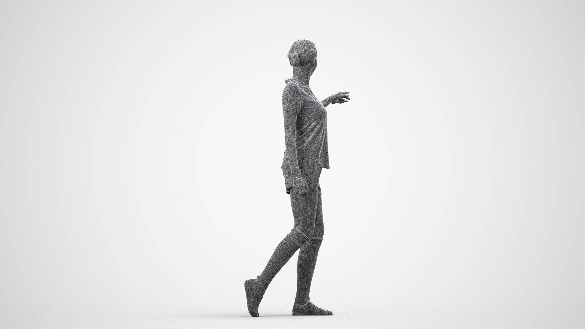 photogrammetry 3D woman sport, realistic human model archviz FBX, wireframe side view
