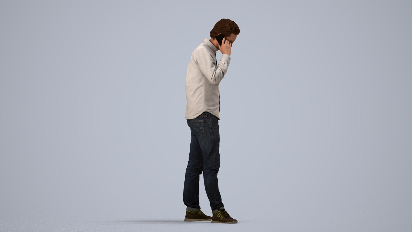 scanned 3D man casual standing, photogrammetry people for Enscape and V-Ray, side view render