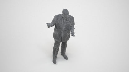 realistic 3D human man business, archviz people FBX OBJ for Blender, wireframe three-quarter view