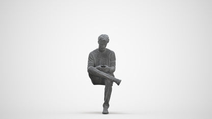 3D scanned man sitting casual, photorealistic archviz people for Enscape and SketchUp, three-quarter front view render