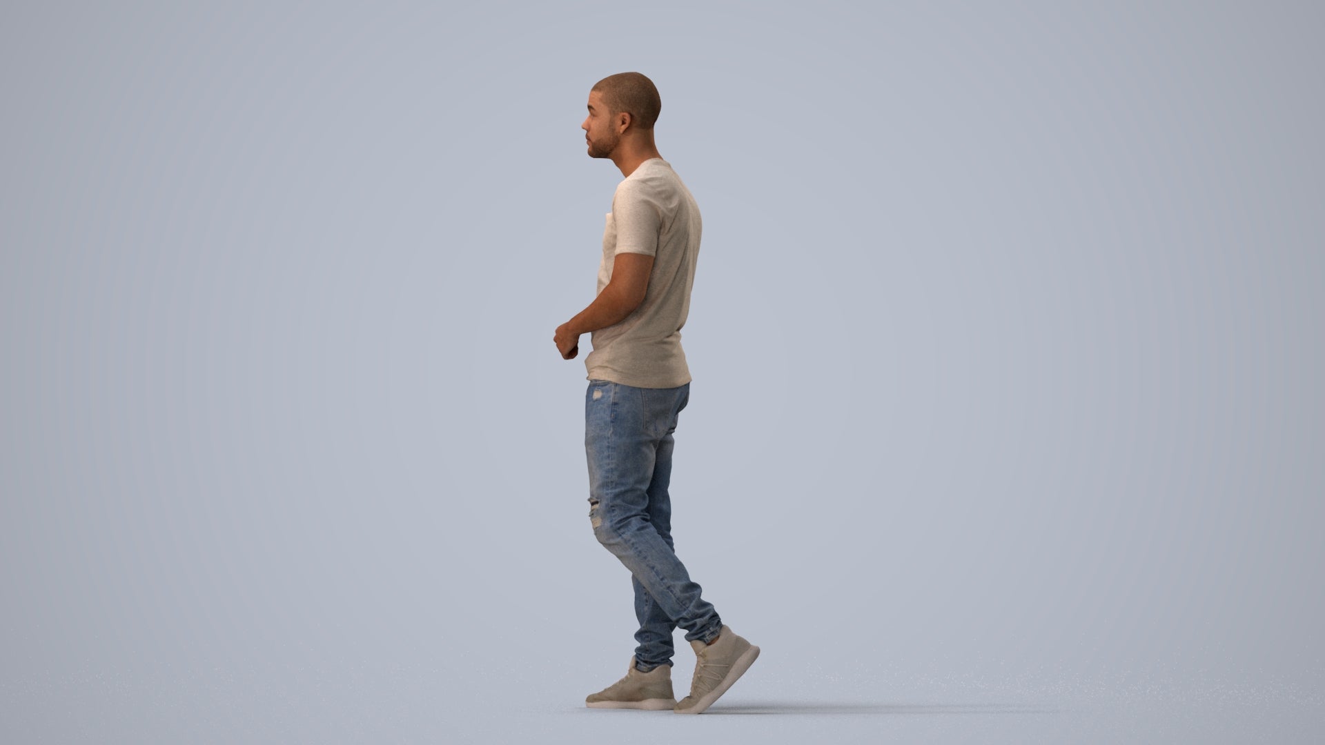 scanned 3D man casual walking, photogrammetry people for Enscape and V-Ray, three-quarter view render