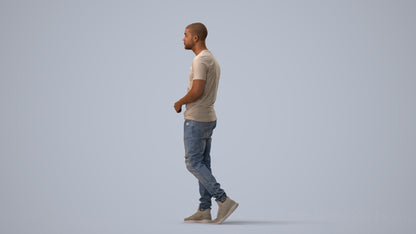 scanned 3D man casual walking, photogrammetry people for Enscape and V-Ray, three-quarter view render