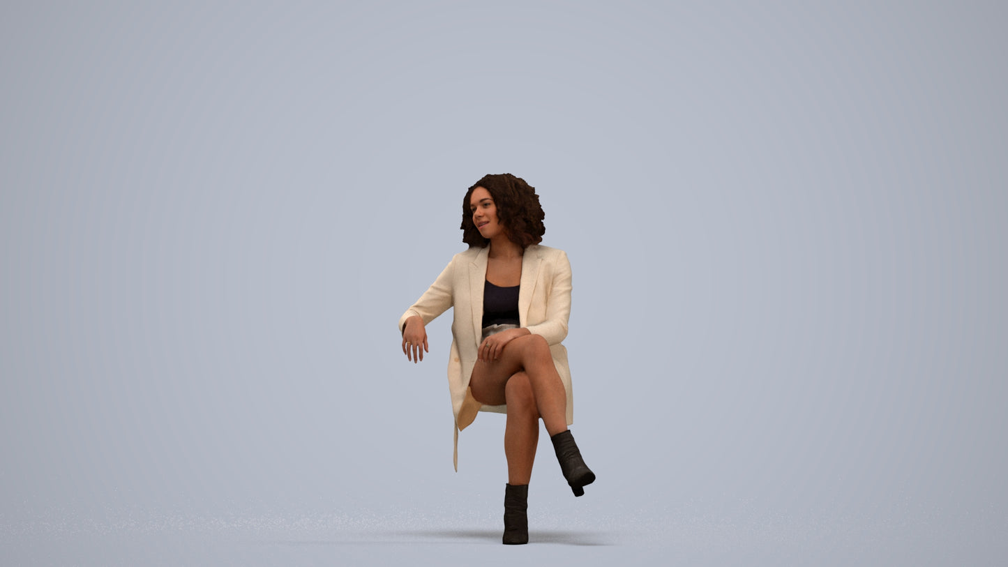 photogrammetry 3D woman business sitting, realistic human model archviz FBX, standing pose render