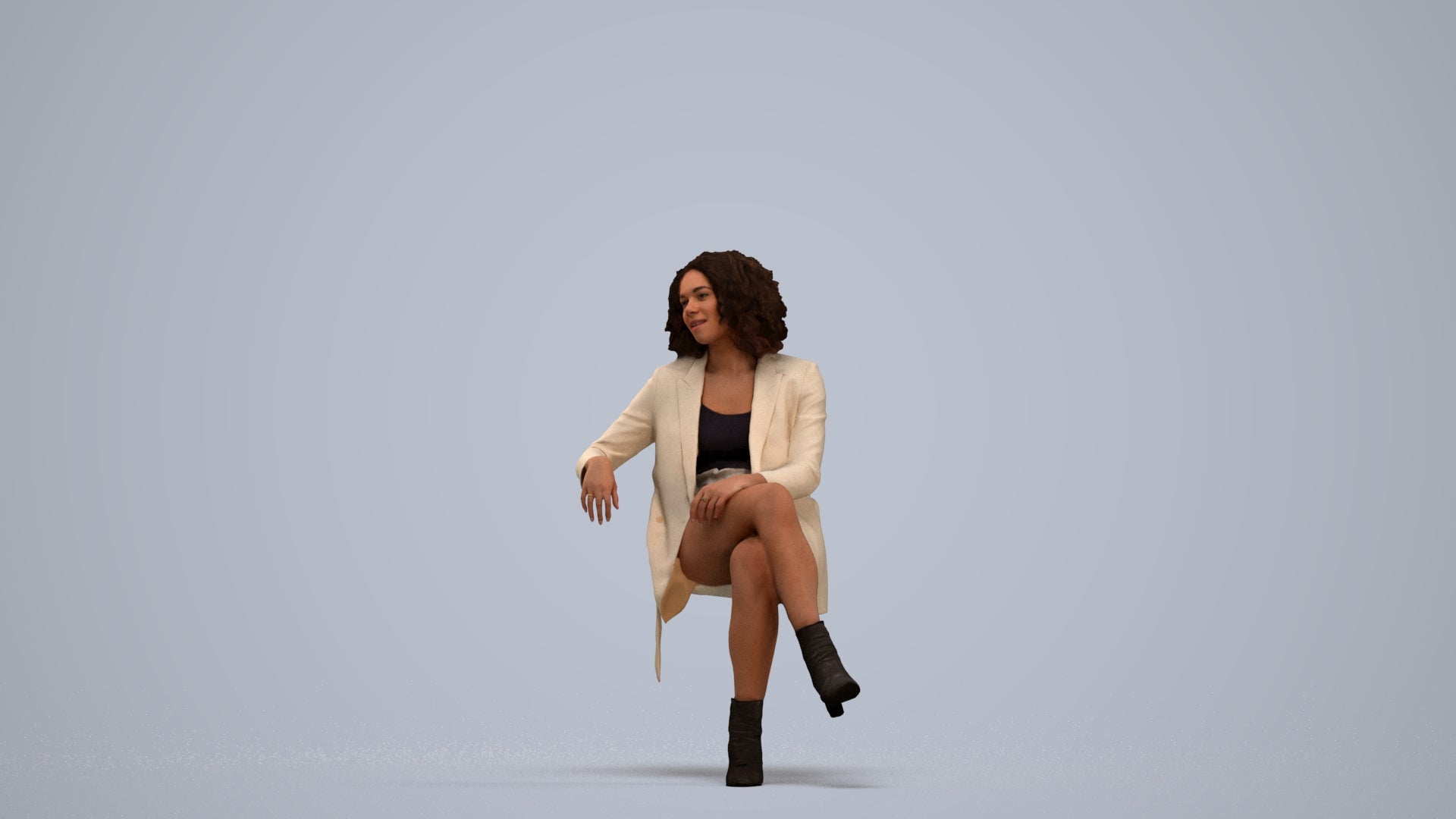photogrammetry 3D woman business sitting, realistic human model archviz FBX, standing pose render