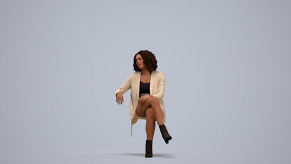 photogrammetry 3D woman business sitting, realistic human model archviz FBX, standing pose render