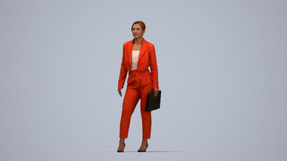 3D human model woman business, photogrammetry scanned person for archviz, top-down view render