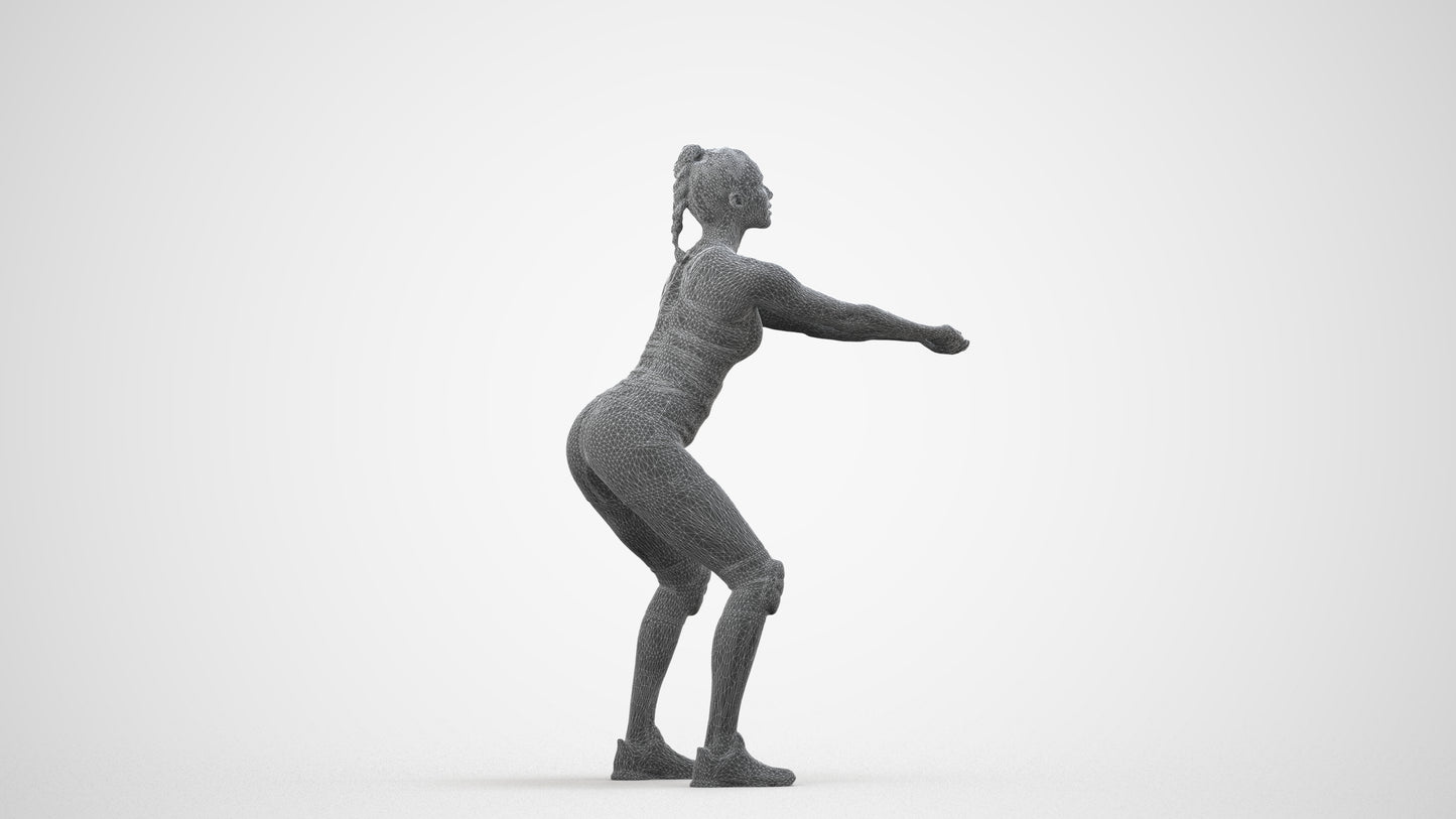realistic 3D people woman sport, render-ready for V-Ray and Corona, FBX OBJ, wireframe side view