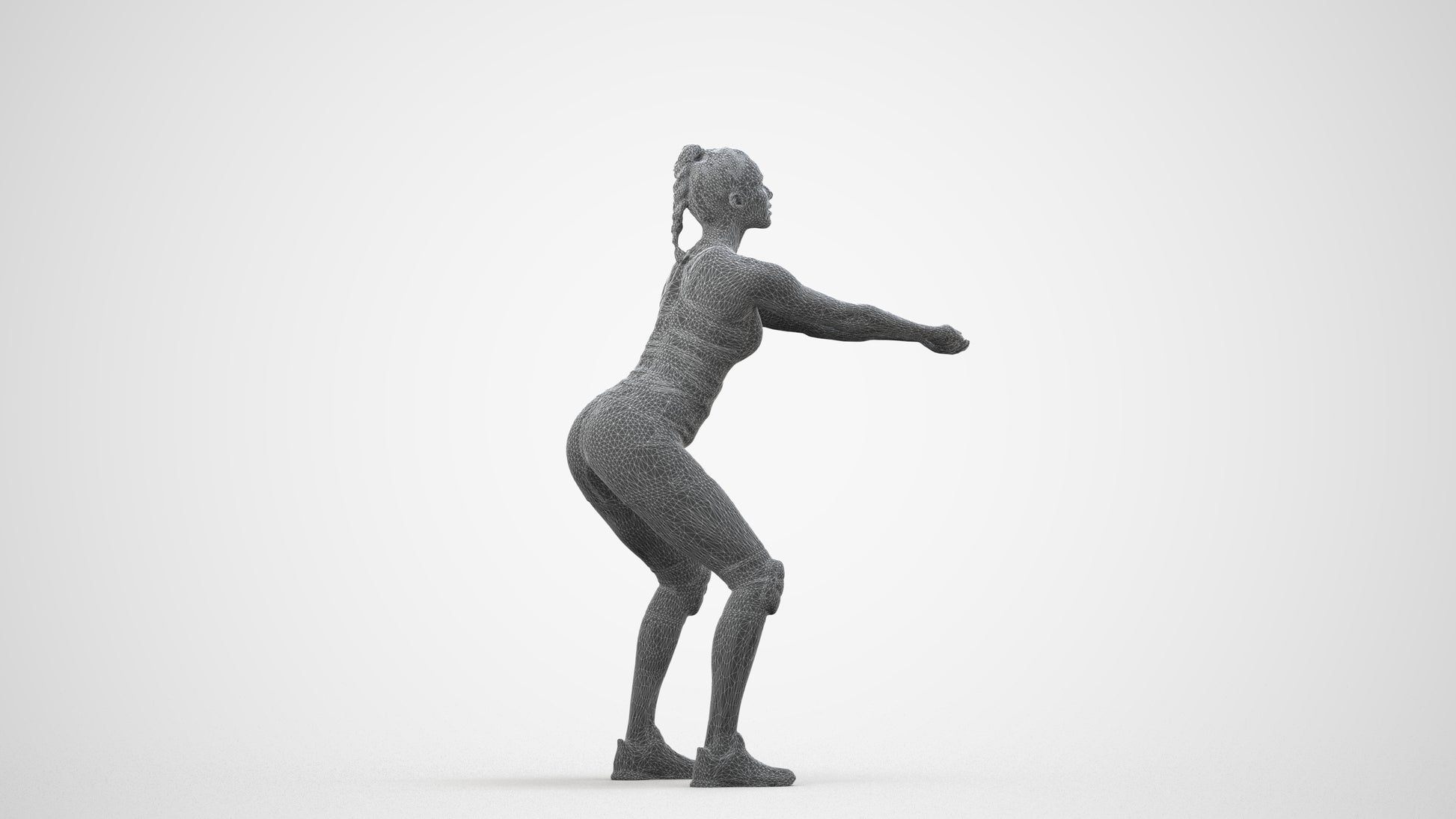 realistic 3D people woman sport, render-ready for V-Ray and Corona, FBX OBJ, wireframe side view