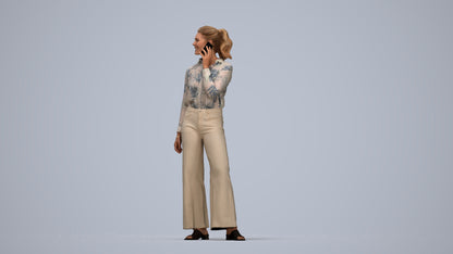 3D people model woman casual standing, scanned human for 3ds Max rendering, top-down view render