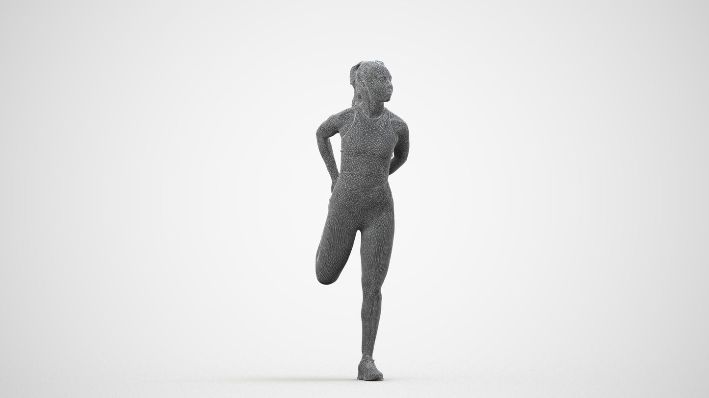 realistic 3D woman sport, scanned archviz people for Blender and 3ds Max, wireframe side view